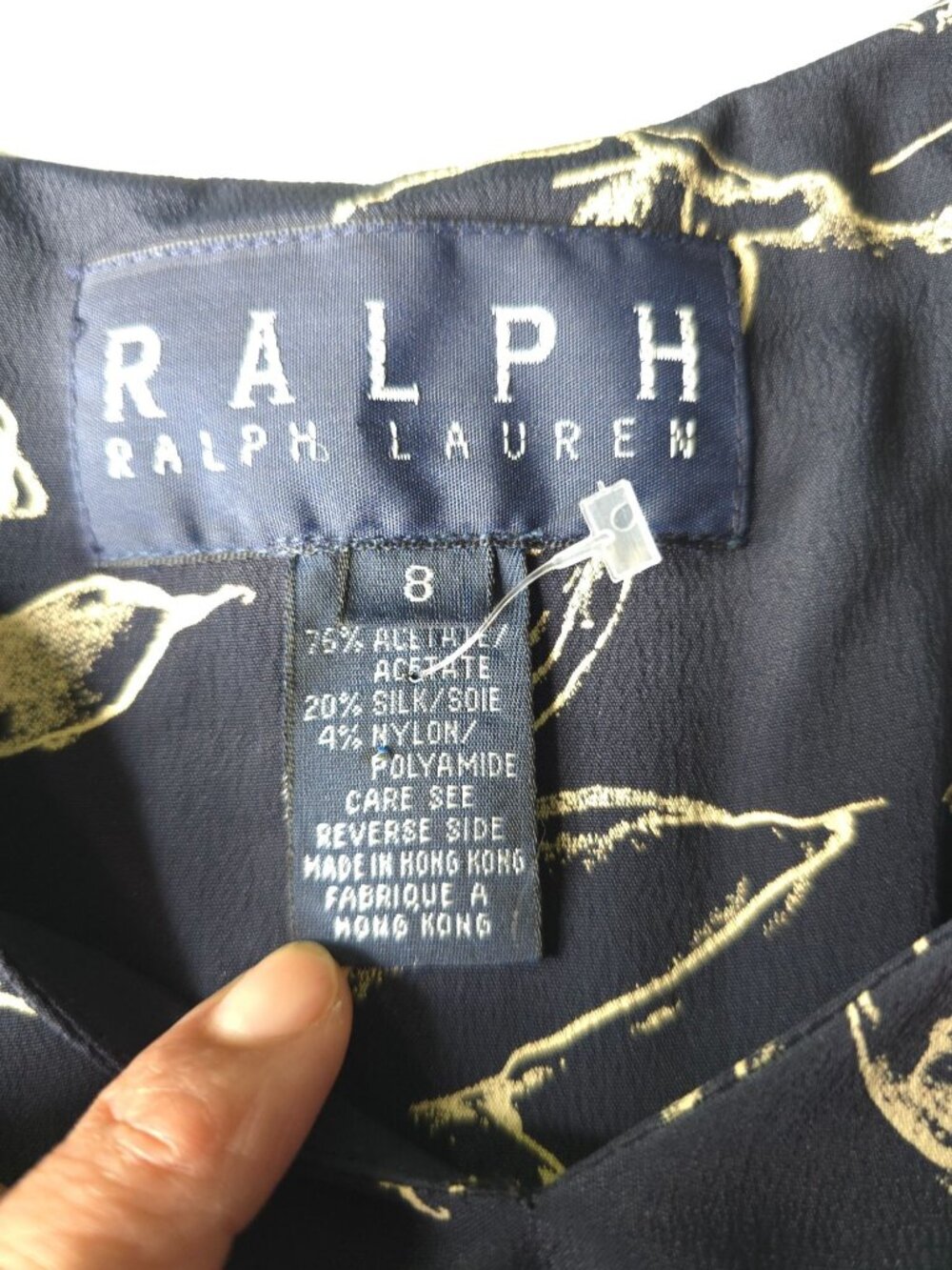 Ralph Lauren Navy Floral Sleeveless Dress Size 8 V-Neck 76% Acetate 20% Silk 4% - Picture 3 of 15